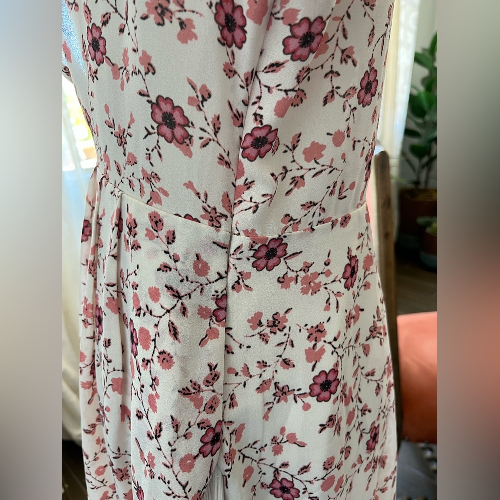 WAYF cream and pink floral shirt sleeve dress with button front sun dress - Picture 9 of 16